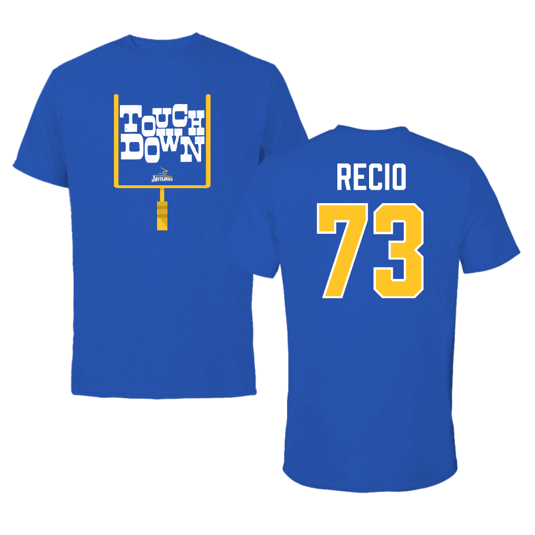 Texas A&M University-Kingsville Football Blue Touchdown Tee - #73 Rafael Recio
