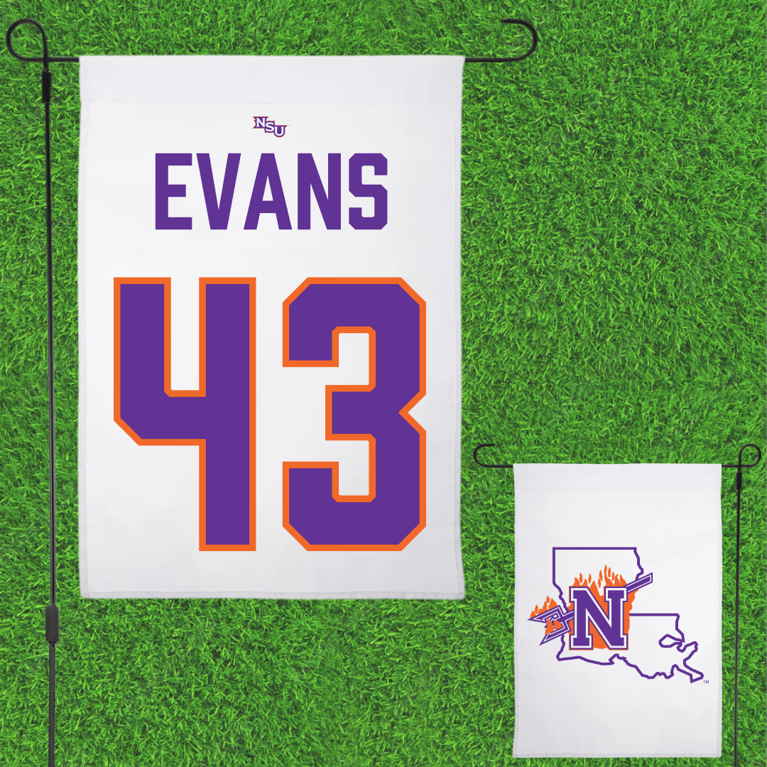 Northwestern State University Football White Garden Flag - #43 Cooper Evans