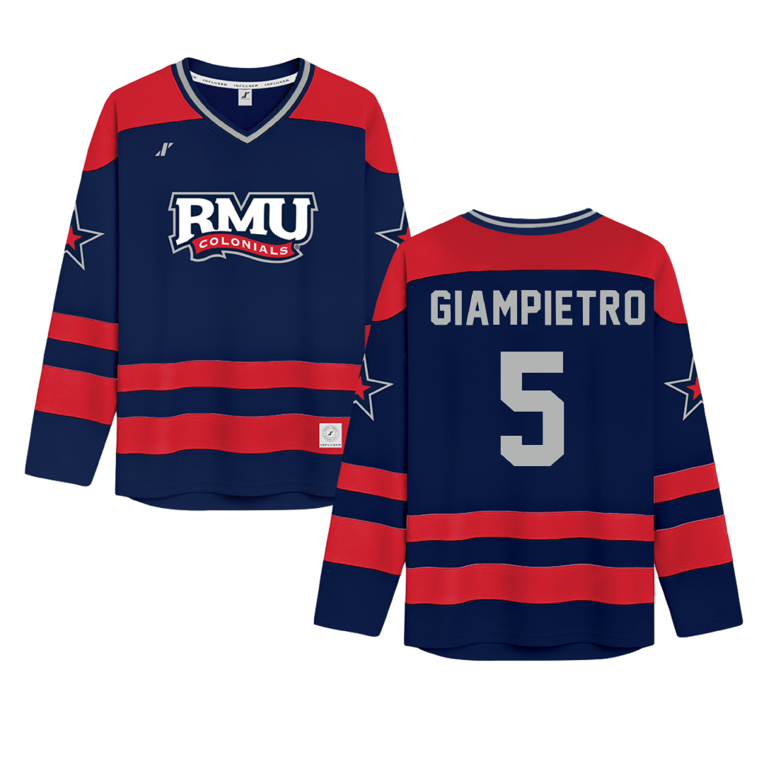 Robert Morris University Navy Hockey Jersey - #5 Alaina Giampietro