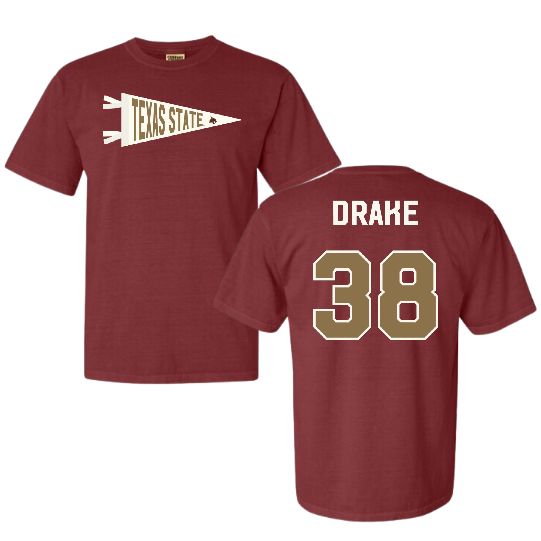 Texas State University Baseball Maroon Pennant Comfort Colors Tee - #38 Colten Drake