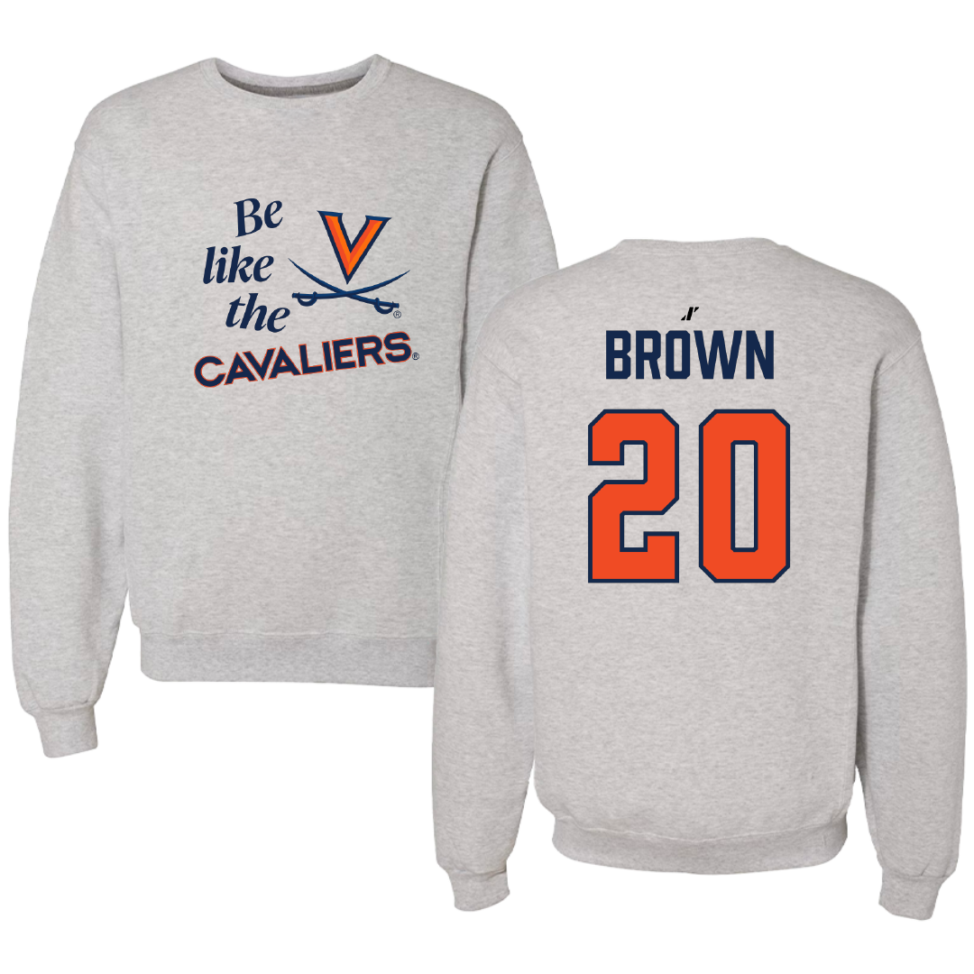 University of Virginia Football Light Gray Be Like Us Crewneck - #20 Xavier Brown