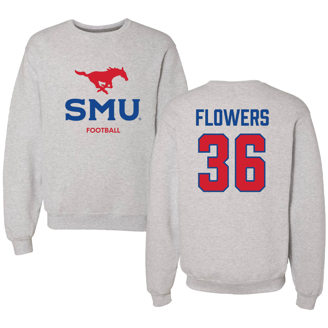 Southern Methodist University Football Light Gray Crewneck - #36 Braeden Flowers