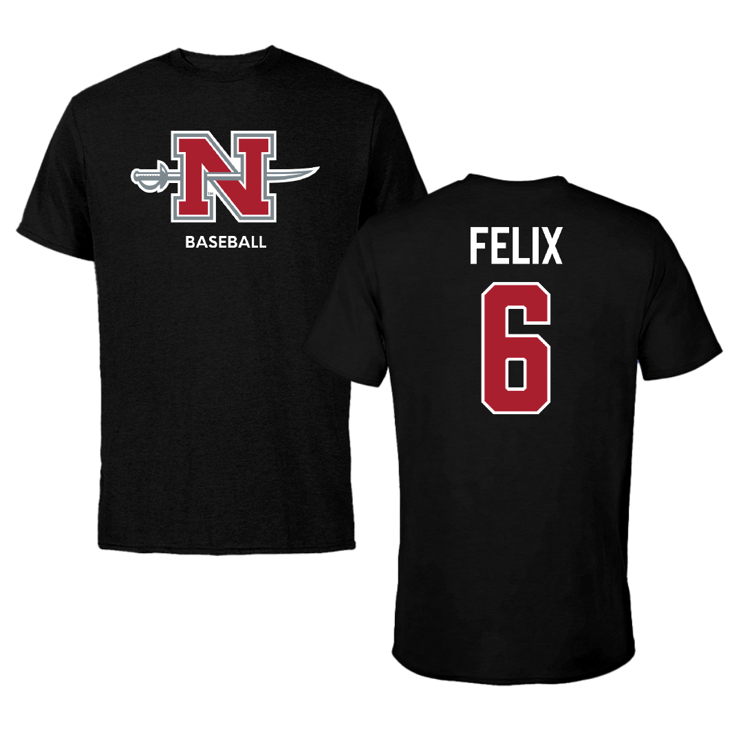 Nicholls State University Baseball Black Mascot Performance Tee - #6 Garrett Felix