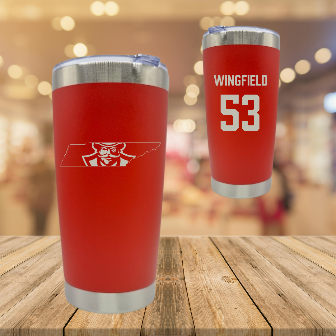 Austin Peay State University Football Red Stainless Steel Tumbler - #53 Christian Wingfield