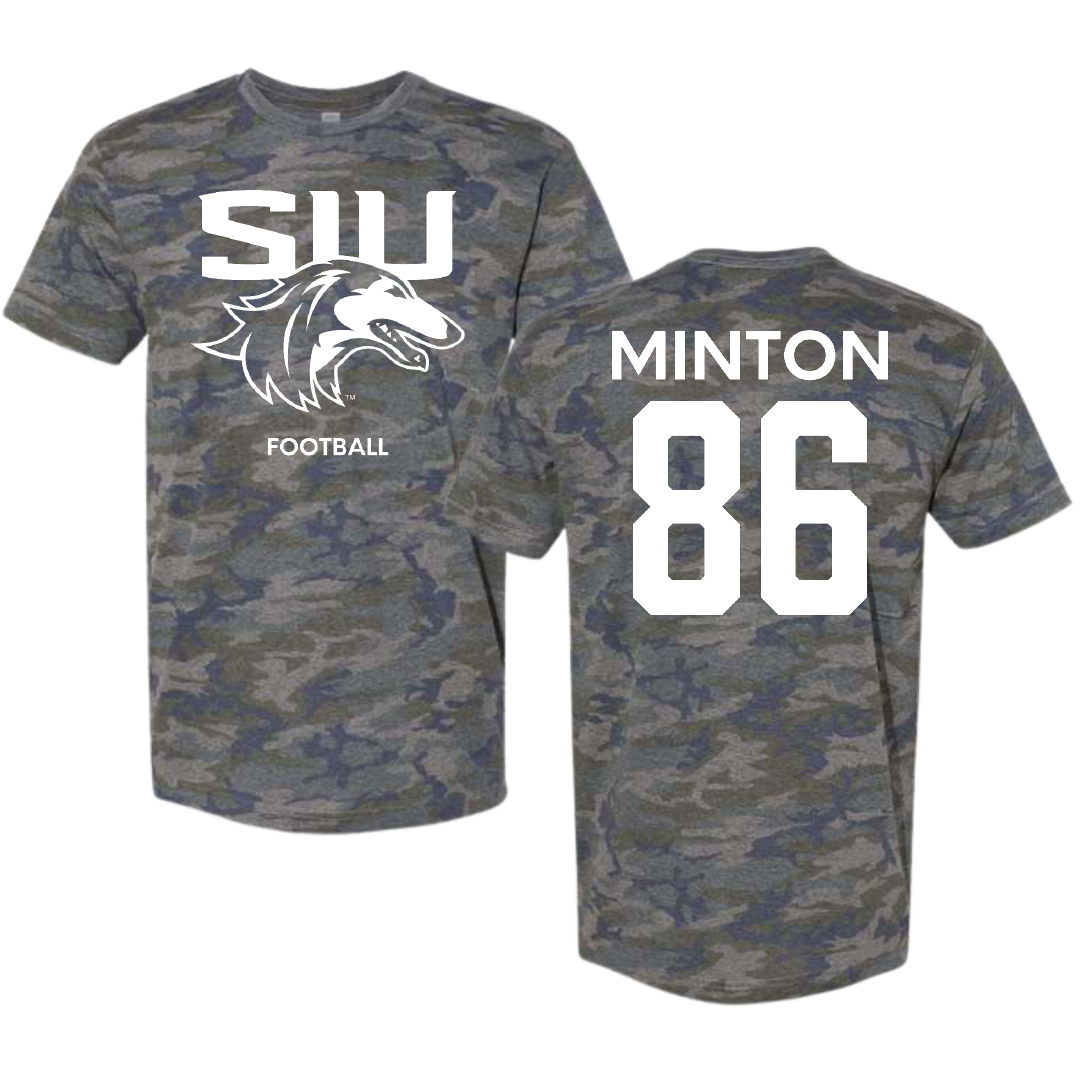 Southern Illinois University at Carbondale Football Vintage Camo Tee - #86 Logan Minton