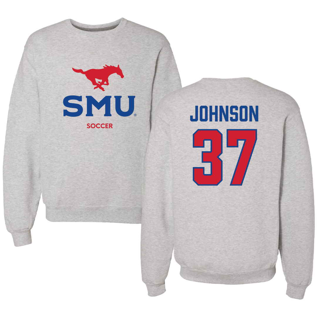 Southern Methodist University Soccer (M) Light Gray Crewneck - #37 Chance Johnson