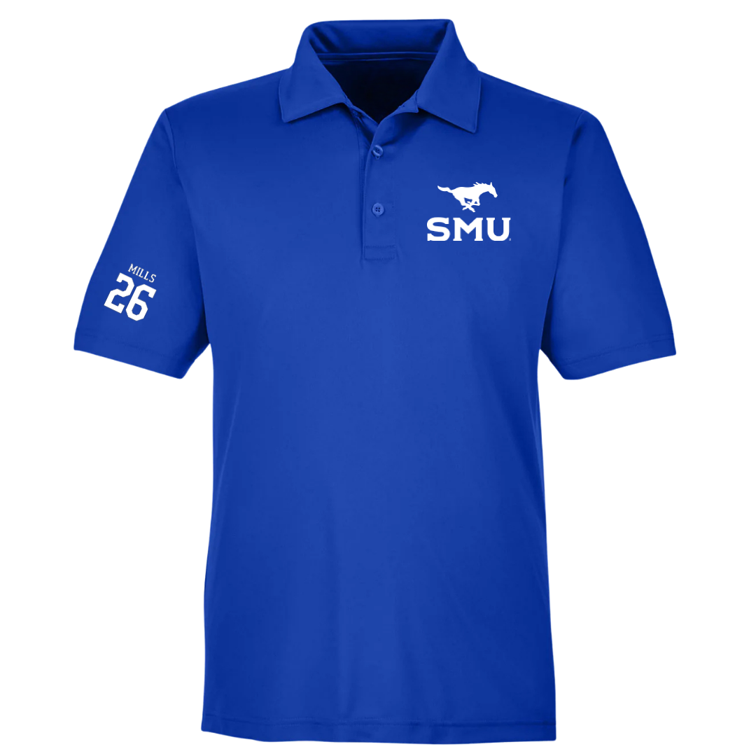 Southern Methodist University Football Blue Polo - #26 Keyshon Mills