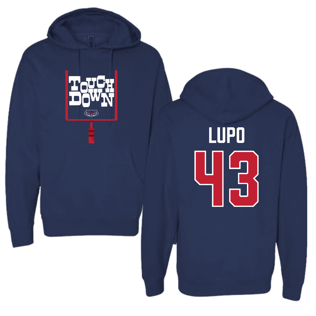 Florida Atlantic University Football Navy Touchdown Hoodie - #43 Logan Lupo