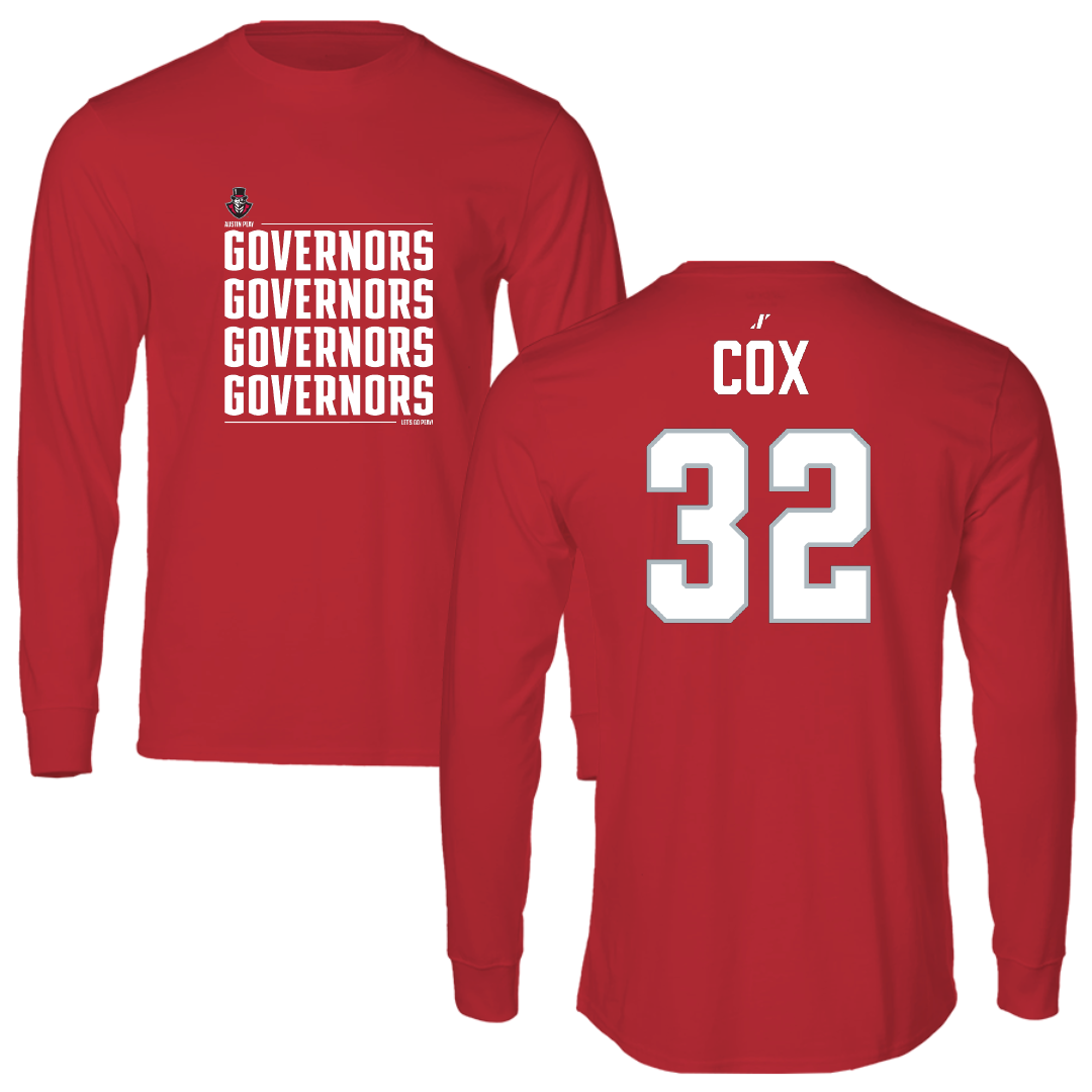 Austin Peay State University Baseball Red General Performance Long Sleeve - #32 Chance Cox
