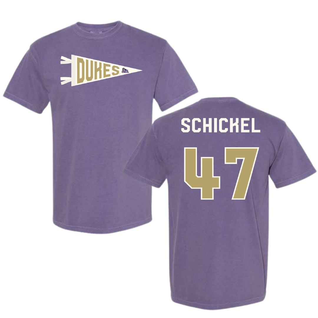 James Madison University Football Purple Pennant Comfort Colors Tee - #47 Kaden Schickel