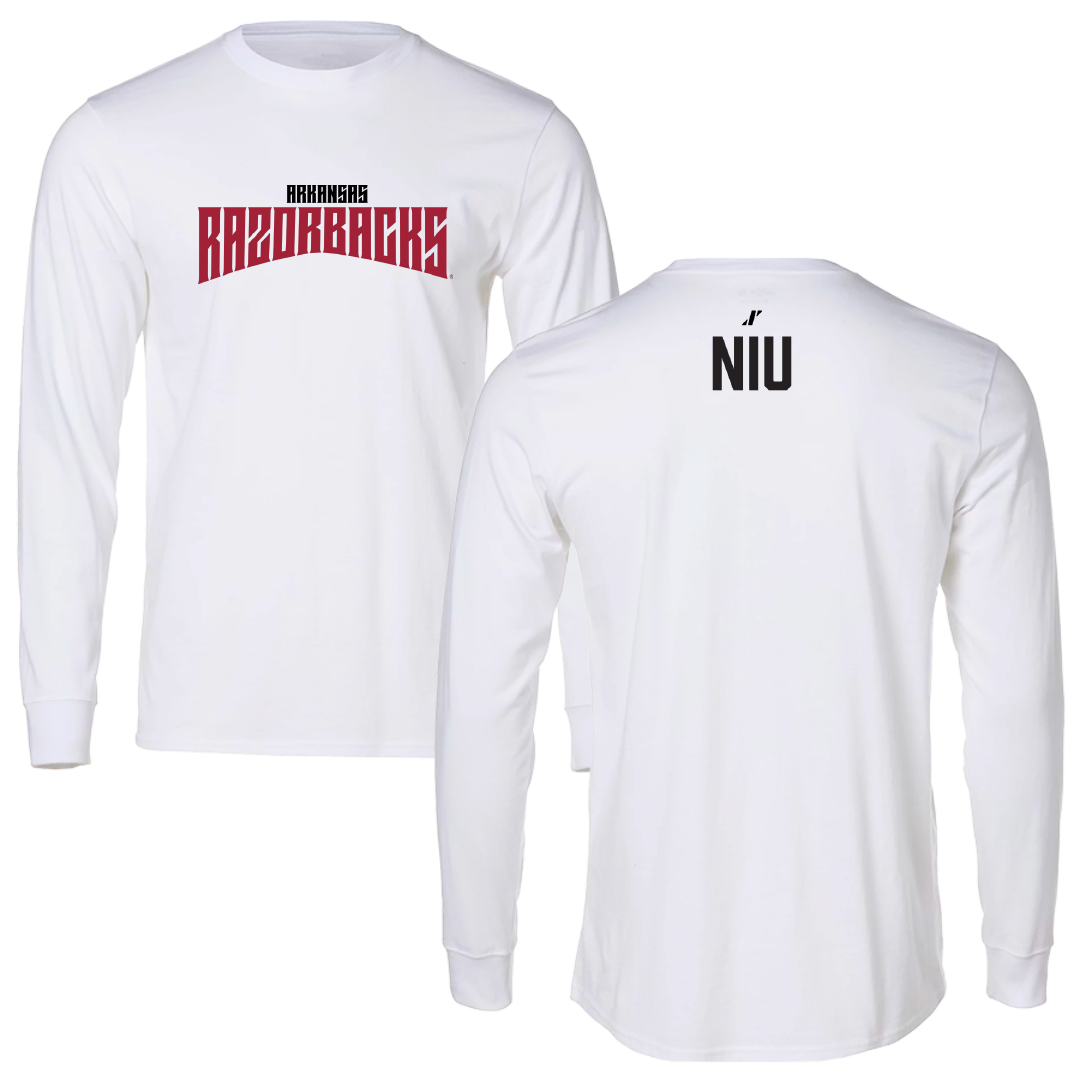 University of Arkansas Baseball White Classic Performance Long Sleeve - Maika Niu