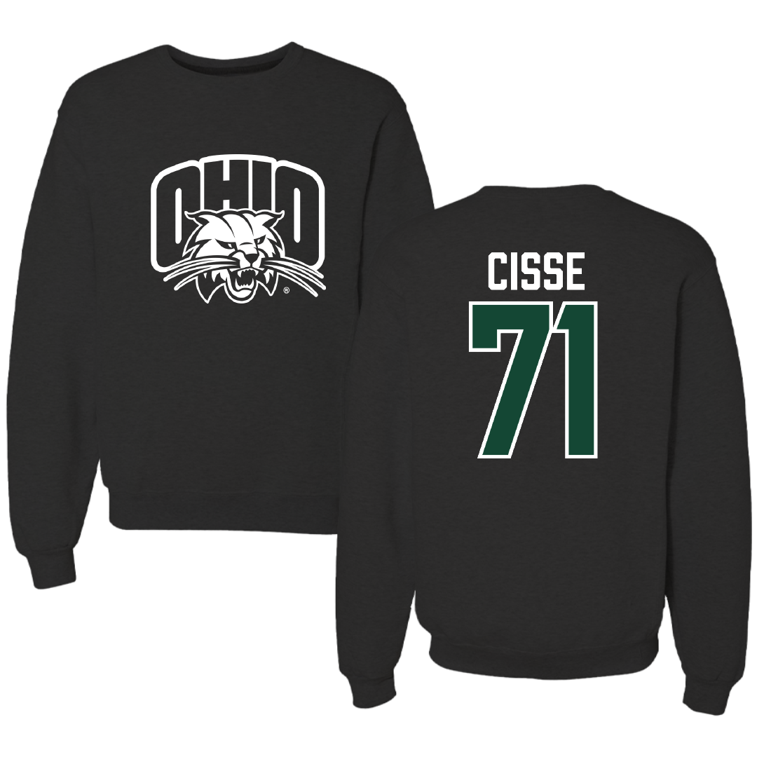 Ohio University Football Black Crewneck - #71 Tigana Cisse