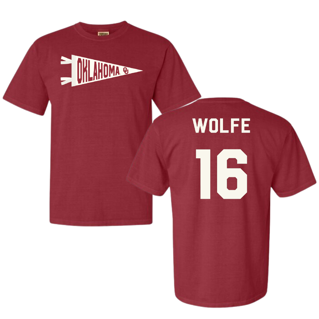 University of Oklahoma Soccer Crimson Pennant Comfort Colors Tee - #16 Dani Wolfe