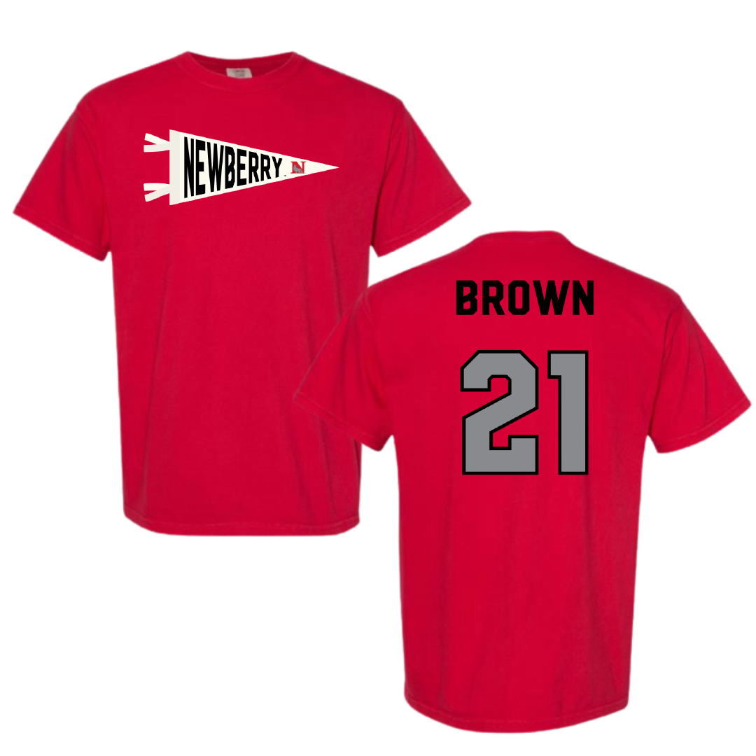 Newberry College Basketball (W) Red Pennant Comfort Colors Tee - #21 Jada Brown