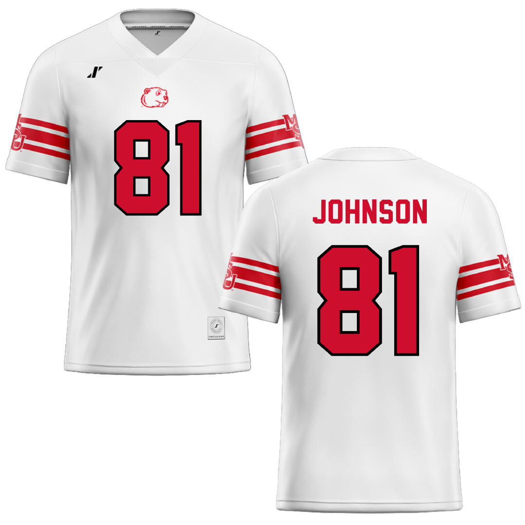 Minot State University White Football Jersey - #81 Tyler Johnson