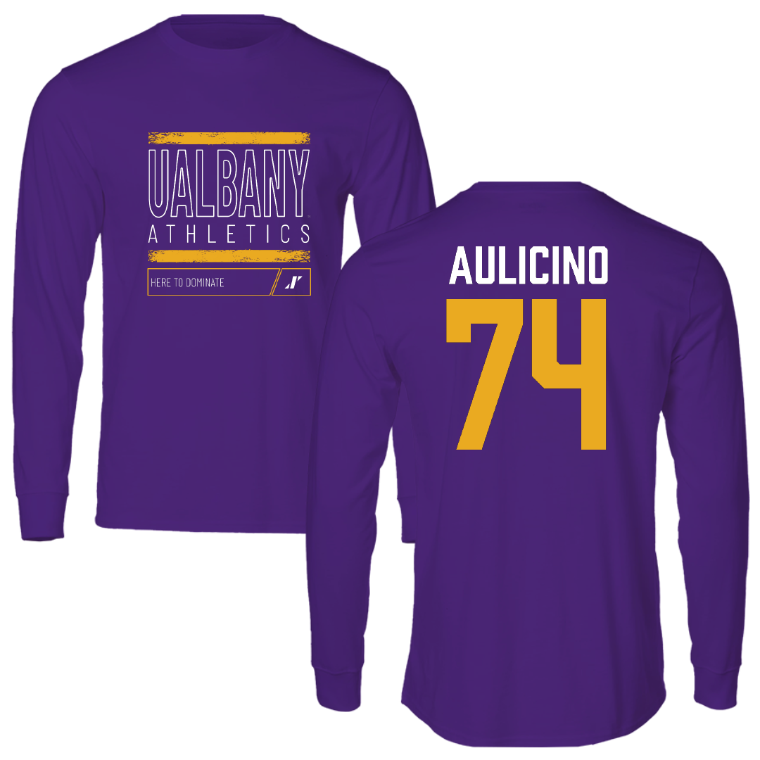 University at Albany Football Purple Dominate Long Sleeve - #74 Matt Aulicino