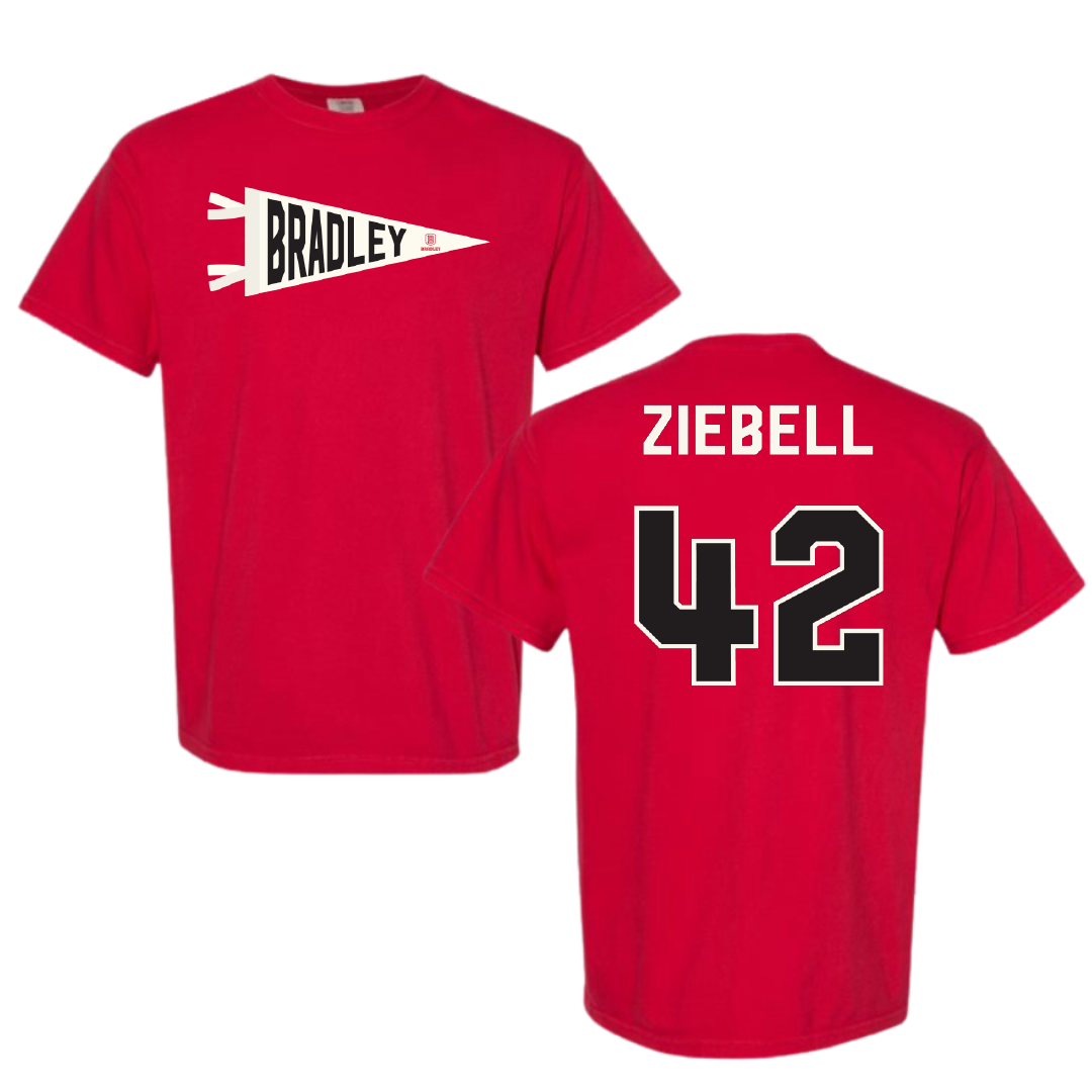 Bradley University Basketball Red Pennant Comfort Colors Tee - #42 Callie Ziebell