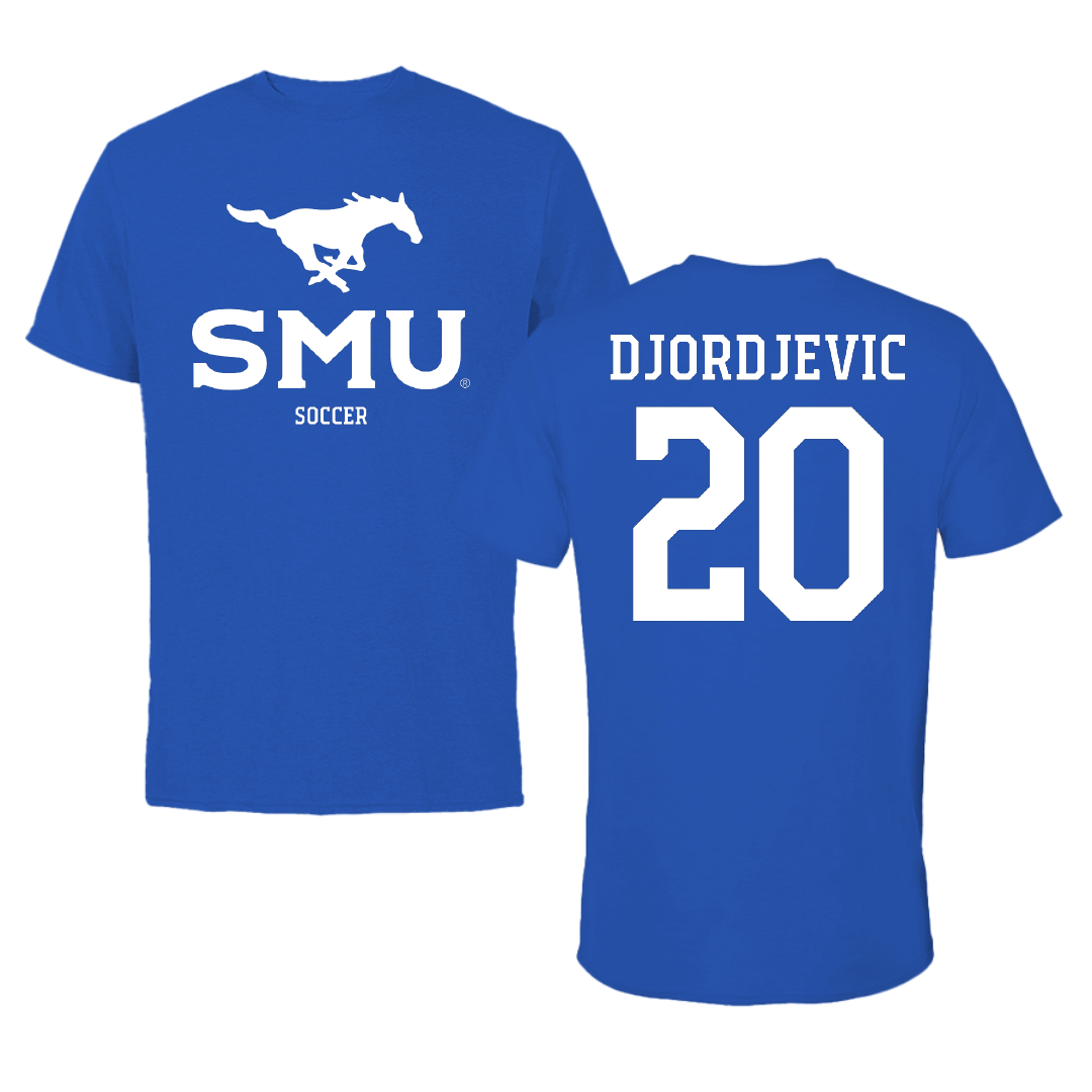 Southern Methodist University Soccer (M) Blue Mascot Tee - #20 Nikola Djordjevic