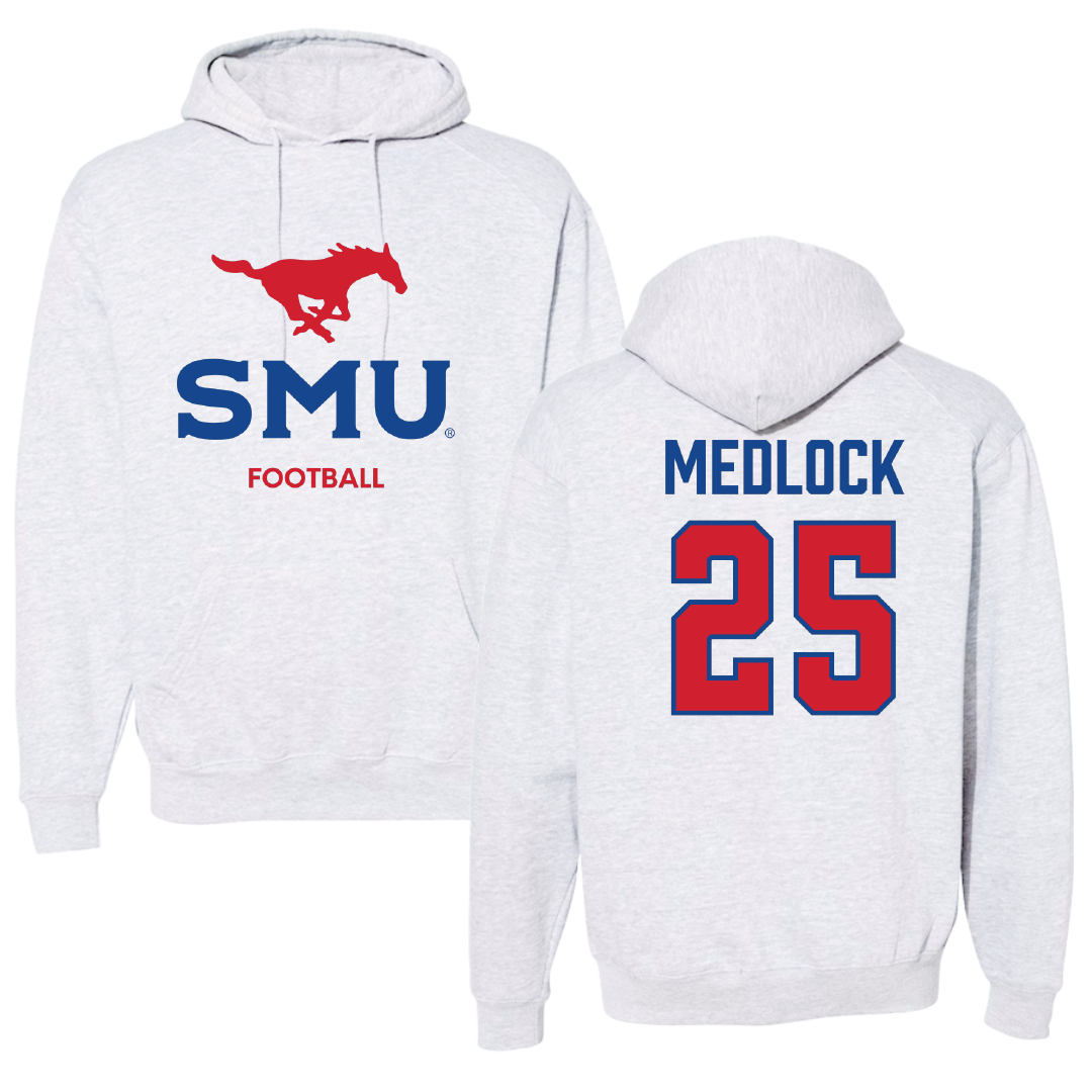 Southern Methodist University Football Light Gray Hoodie - #25 Justin Medlock