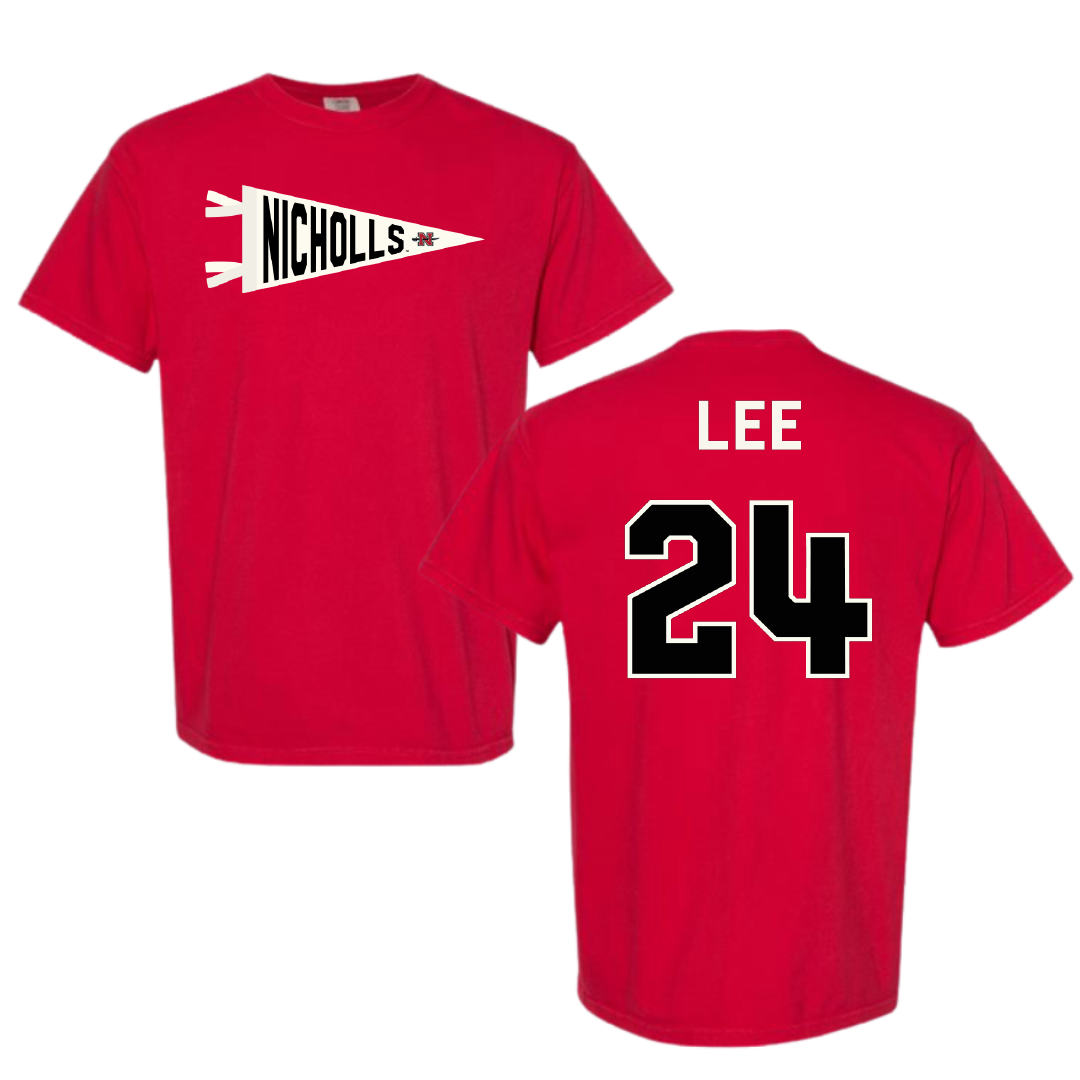 Nicholls State University Basketball Red Pennant Comfort Colors Tee - #24 Khia Lee
