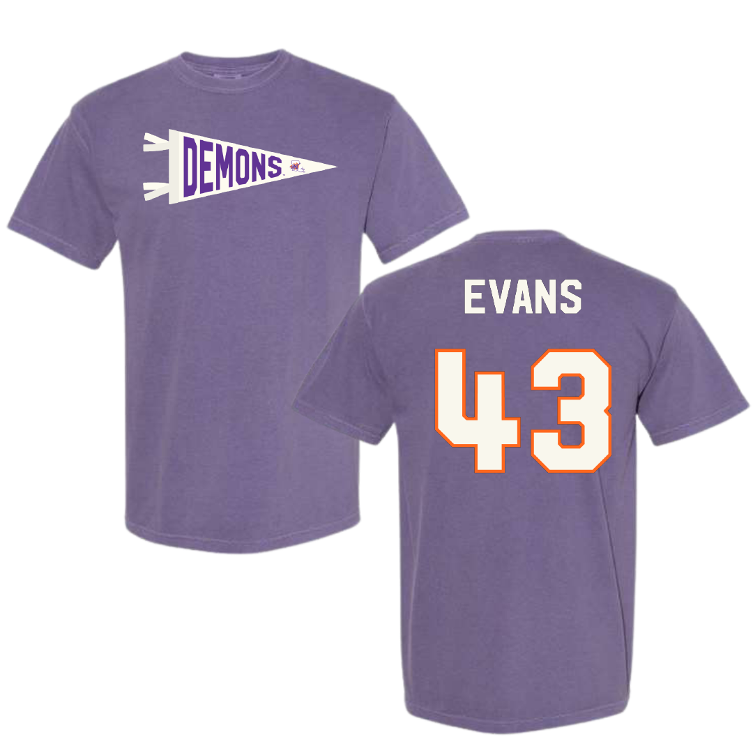 Northwestern State University Football Purple Pennant Comfort Colors Tee - #43 Cooper Evans