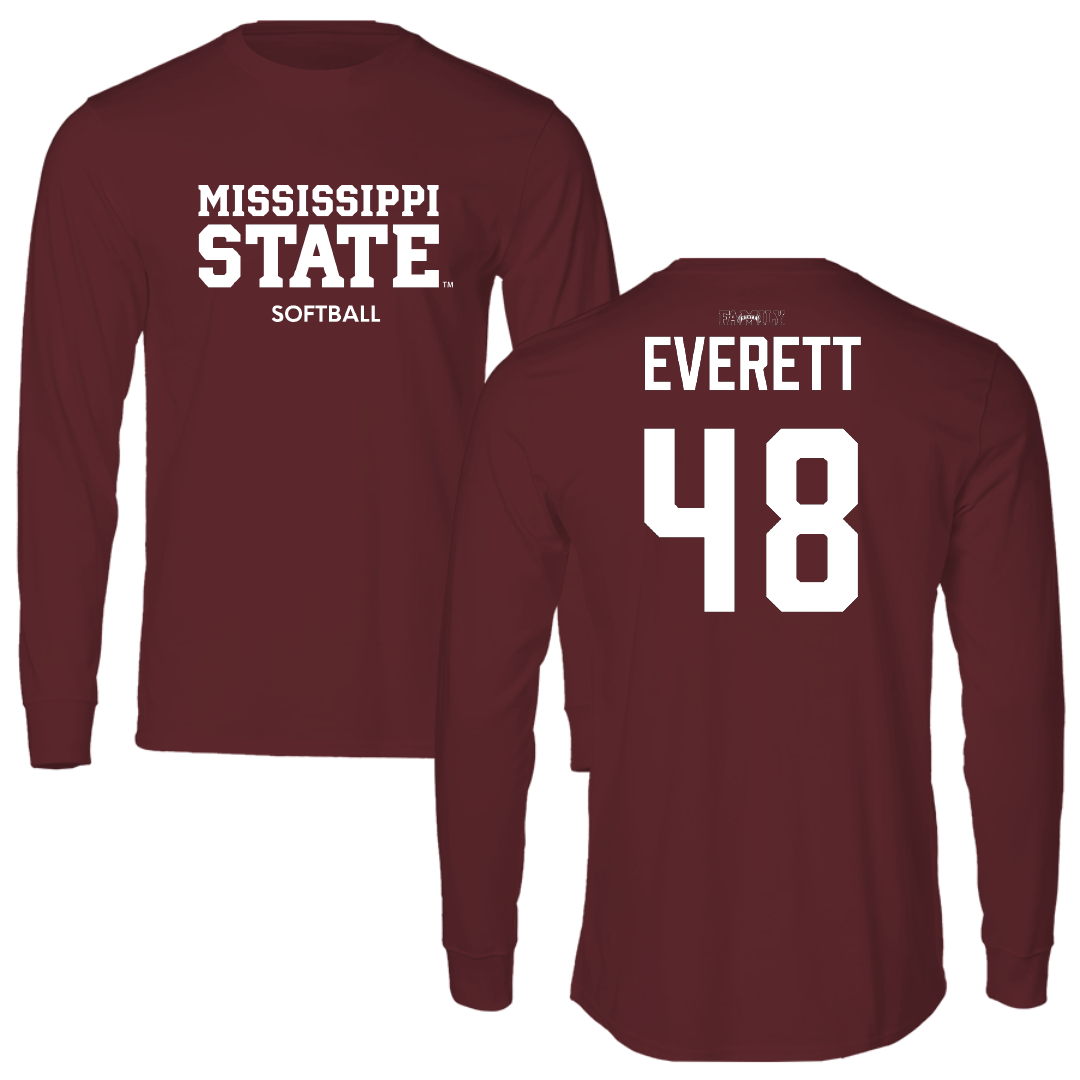 Mississippi State University Softball Maroon Performance Long Sleeve - #48 Delainey Everett