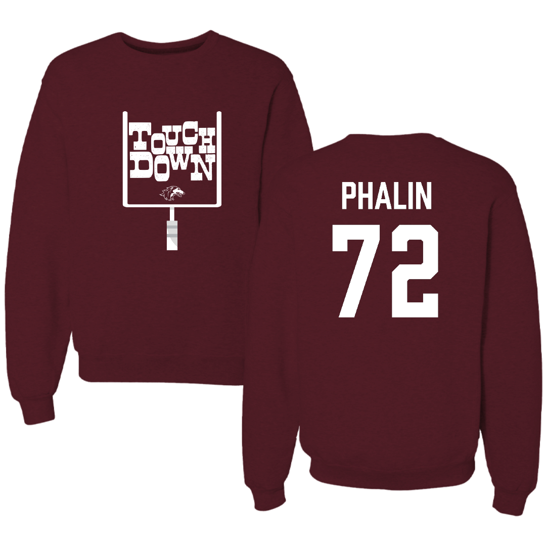 Southern Illinois University at Carbondale Football Maroon Touchdown Crewneck - #72 Cooper Phalin