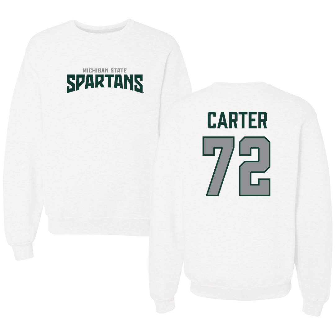 Michigan State University Football White Classic Crewneck - #72 Caleb Carter