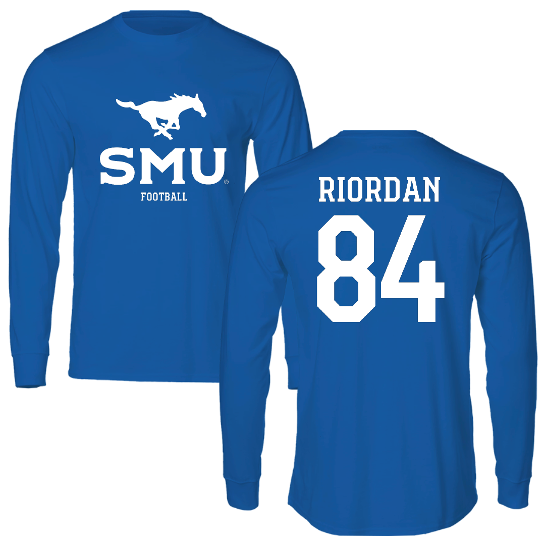 Southern Methodist University Football Blue Mascot Performance Long Sleeve - #84 Tripp Riordan