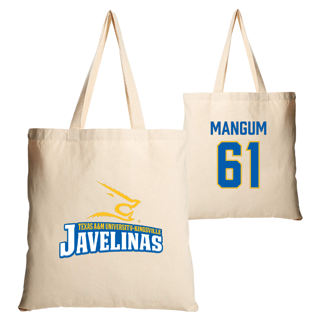 Texas A&M University-Kingsville Football Tan Canvas Tote Bag - #61 Hunter Mangum