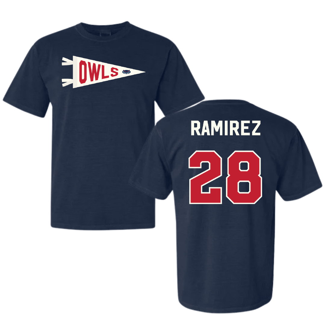 Florida Atlantic University Soccer Navy Pennant Comfort Colors Tee - #28 Jianna Ramirez