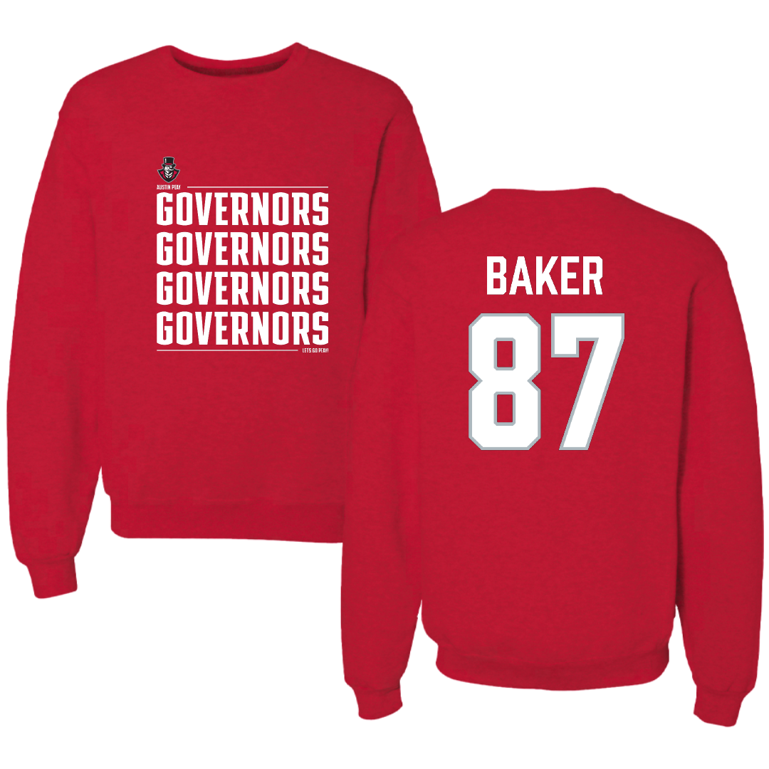 Austin Peay State University Football Red General Crewneck - #87 Jack Baker