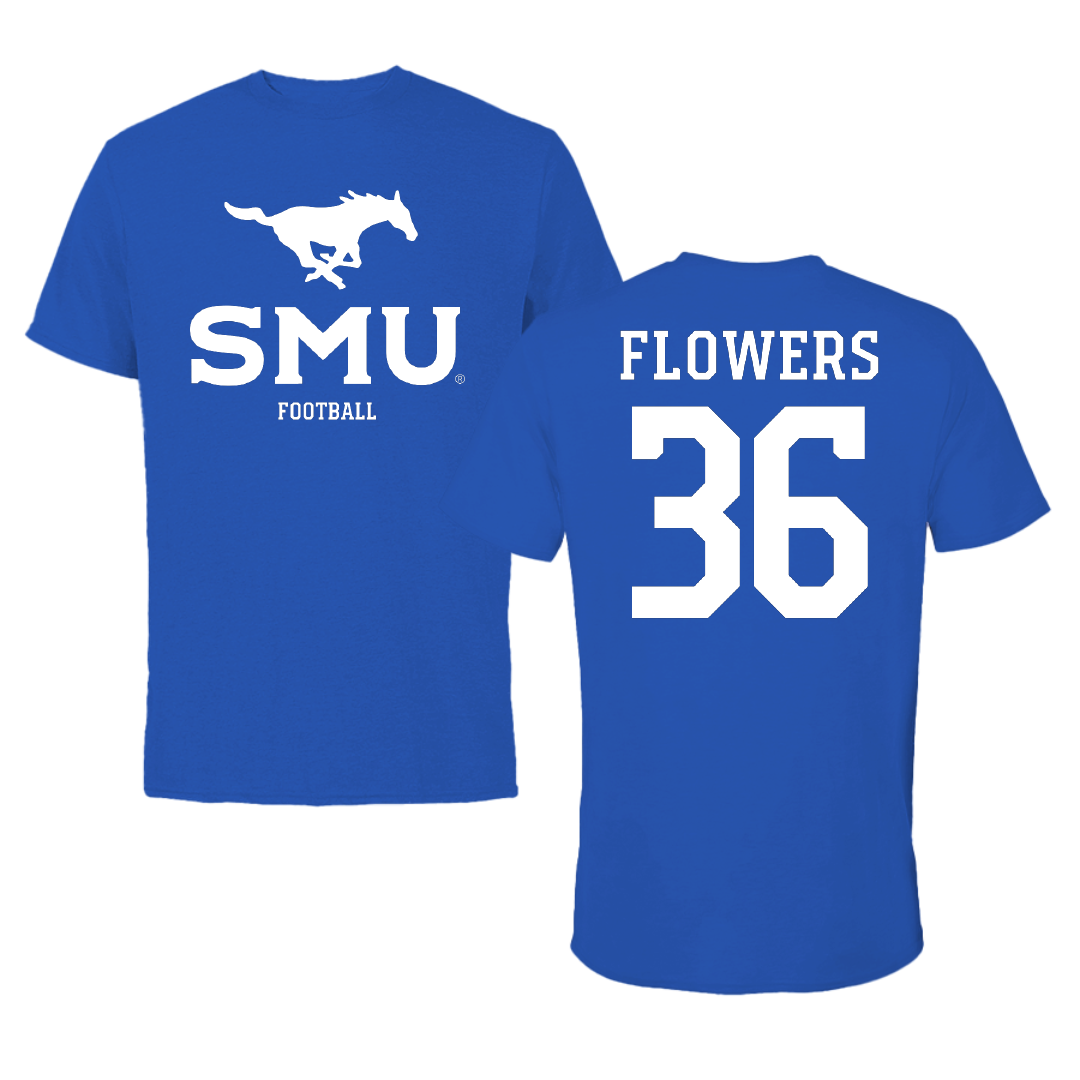 Southern Methodist University Football Blue Mascot Performance Tee - #36 Braeden Flowers
