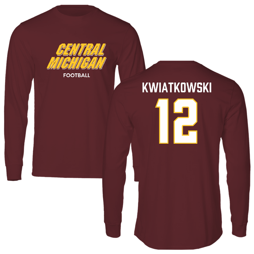 Central Michigan University Football Maroon Performance Long Sleeve - #12 Jordan Kwiatkowski