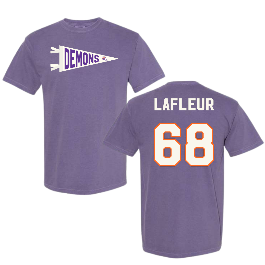 Northwestern State University Football Purple Pennant Comfort Colors Tee - #68 Cole LaFleur