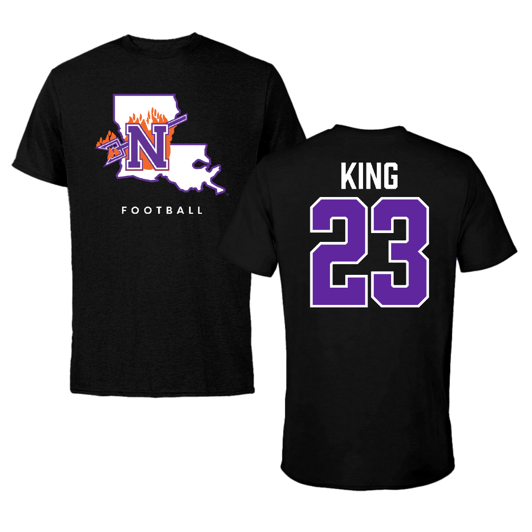 Northwestern State University Football Black Block Tee - #23 Jackson King