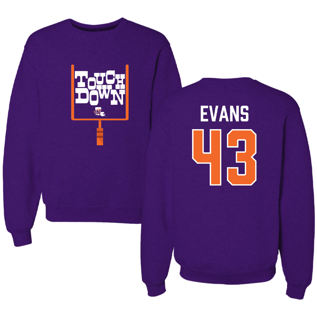 Northwestern State University Football Purple Touchdown Crewneck - #43 Cooper Evans
