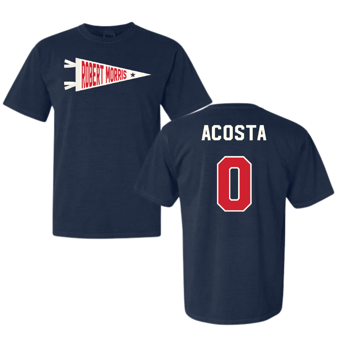 Robert Morris University Soccer Navy Pennant Comfort Colors Tee - #0 Giancarlo Acosta
