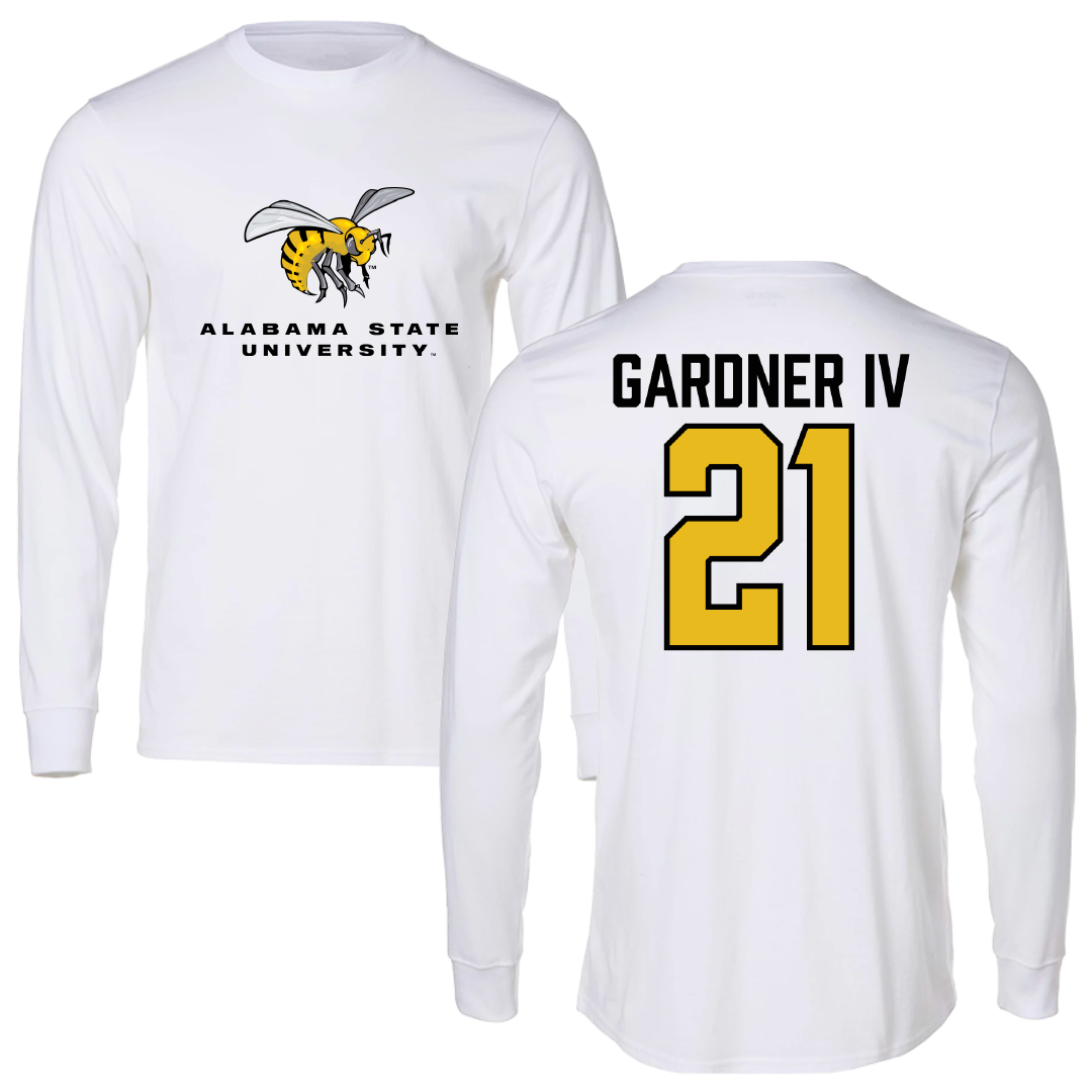 Alabama State University Football White Block Long Sleeve - #21 JR Gardner IV