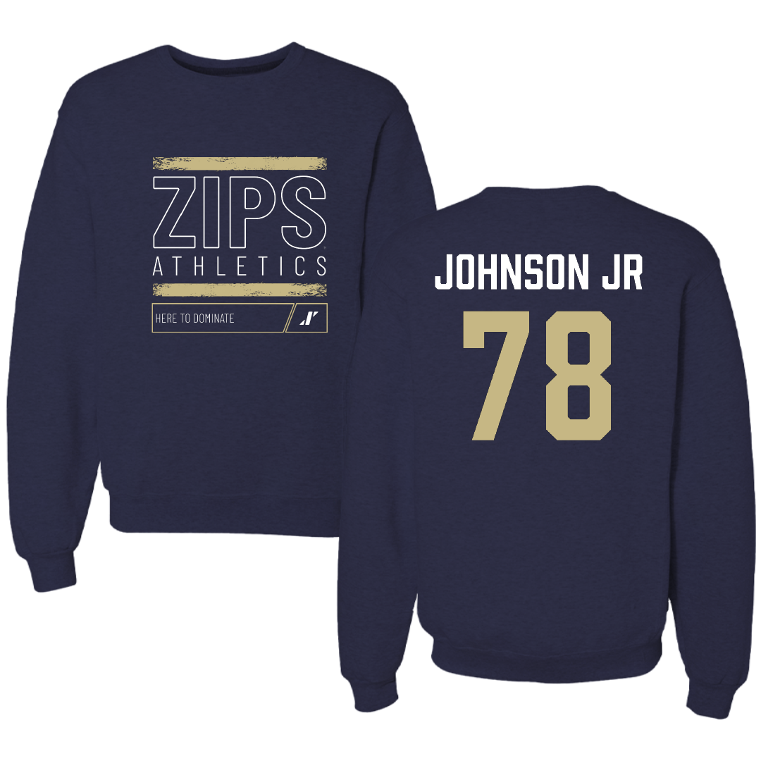 University of Akron Football Navy Dominate Crewneck - #78 DJ Johnson Jr
