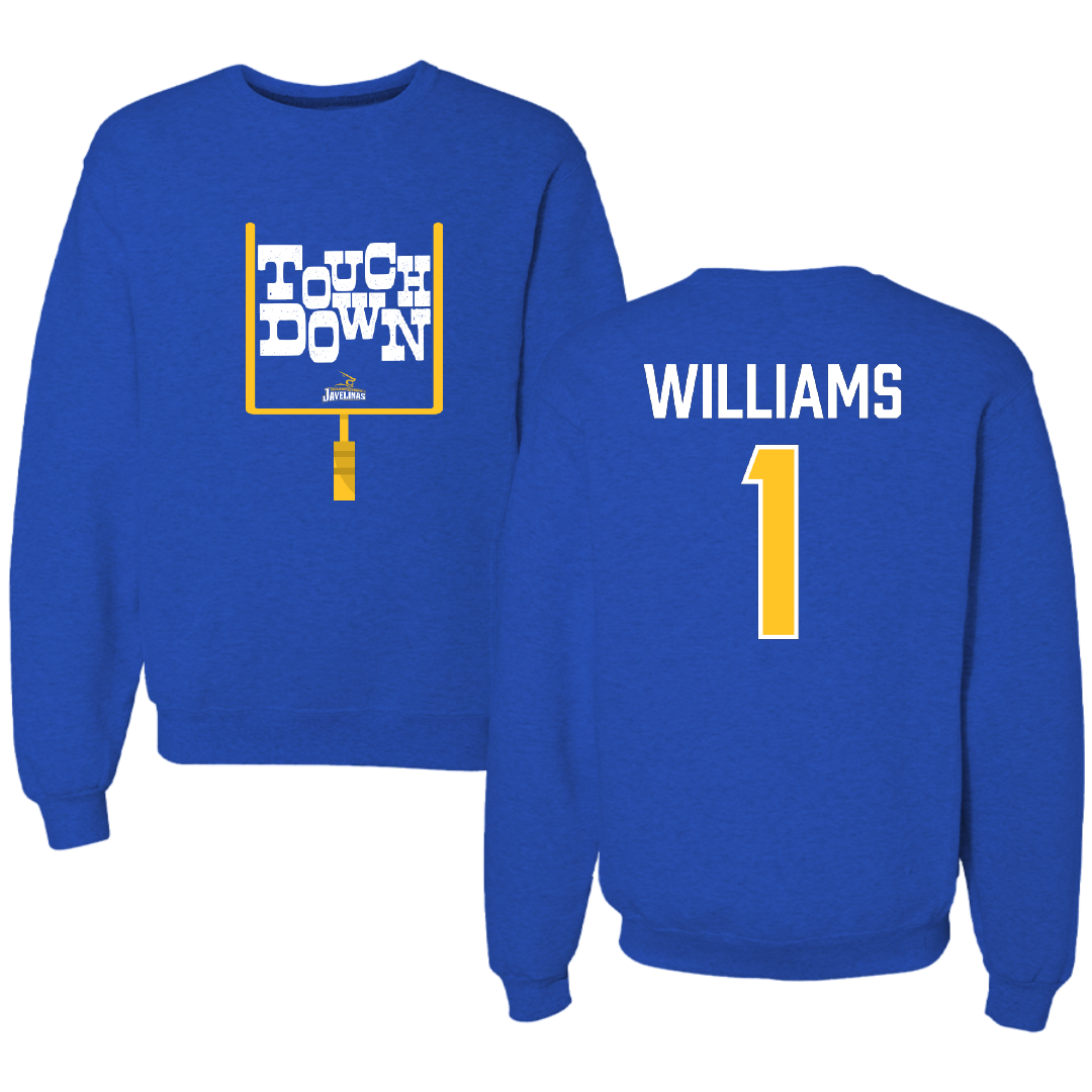 Texas A&M University-Kingsville Football Blue Touchdown Crewneck - #1 Kannon Williams