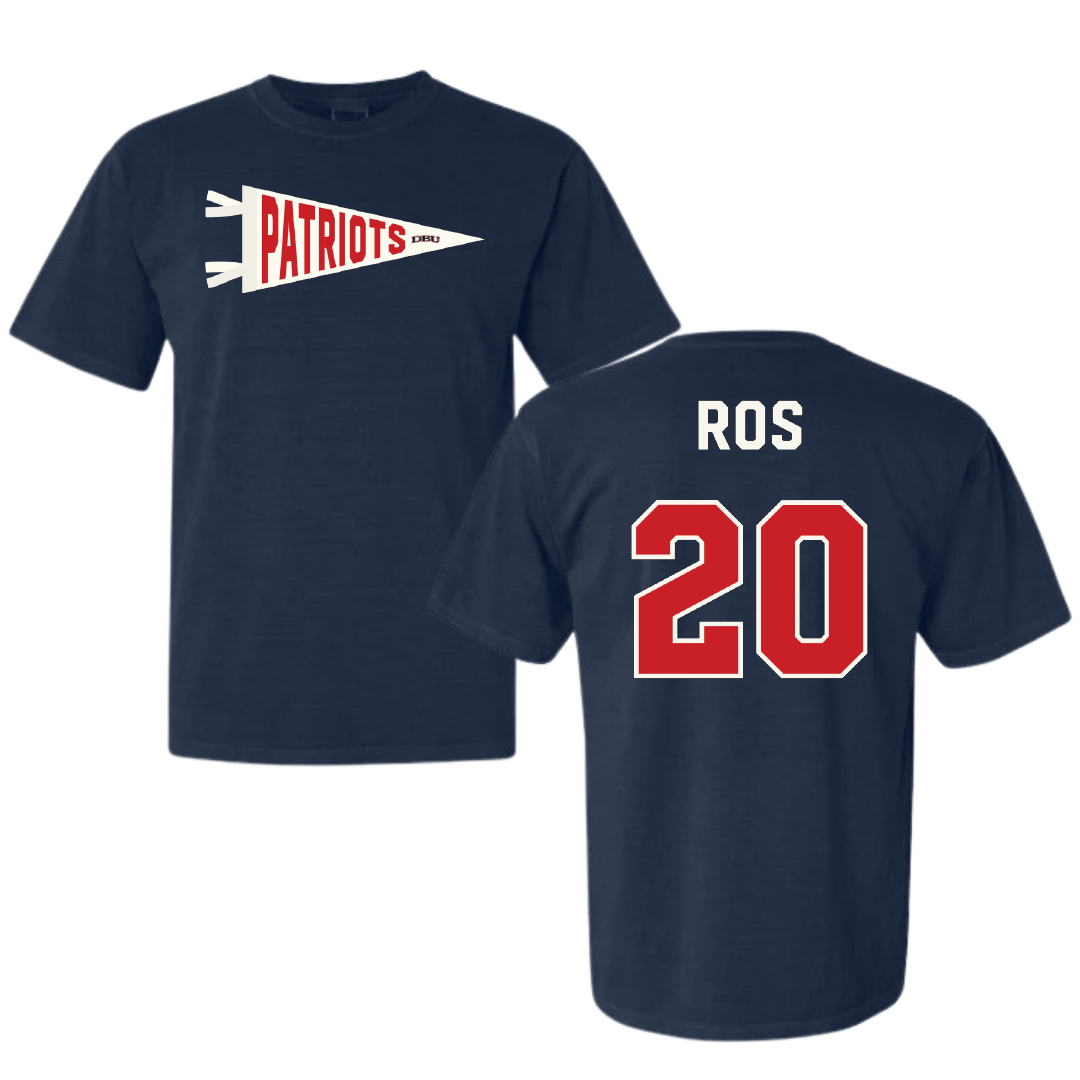 Dallas Baptist University Ice Hockey Navy Pennant Comfort Colors Tee - #20 Marley Ros