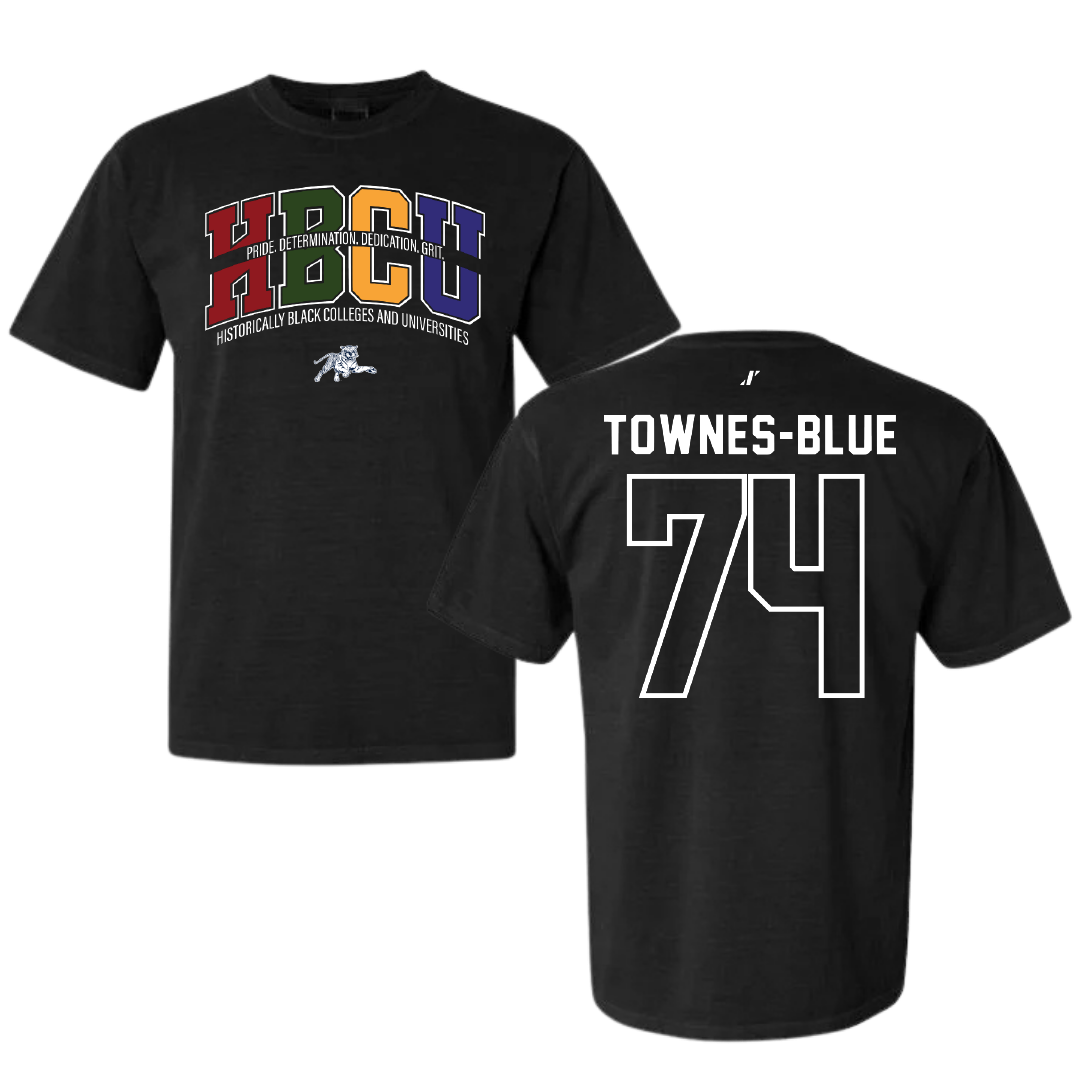 Jackson State University Football Black HBCU Comfort Colors Tee - #74 D’Andre Townes-Blue