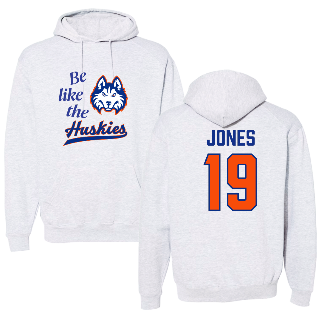 Houston Christian University Football Light Gray Be Like Us Hoodie - #19 Zion Jones