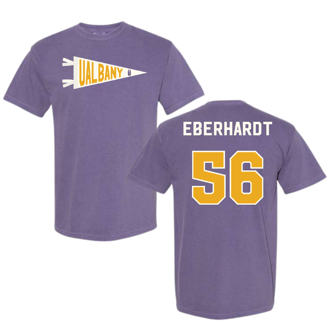 University at Albany Football Purple Pennant Comfort Colors Tee - #56 Neco Eberhardt