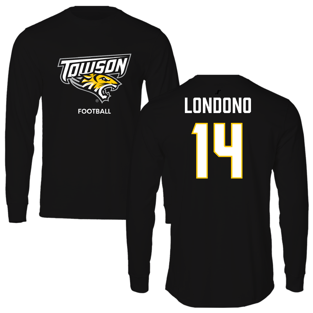 Towson University Football Black Performance Long Sleeve - #14 Lukkas Londono
