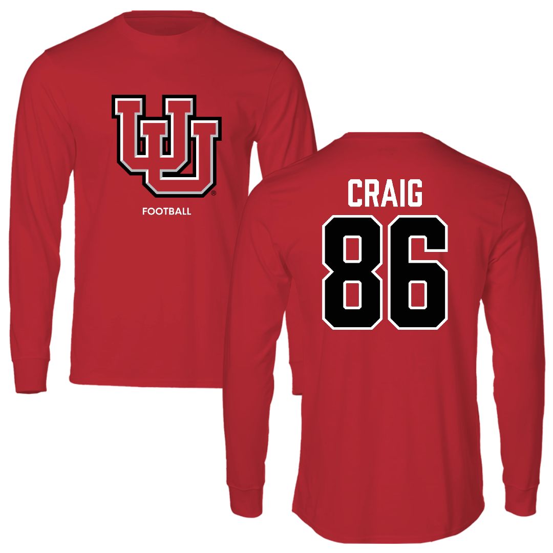 University of Utah Football Red Block Long Sleeve - #86 Brigden Craig
