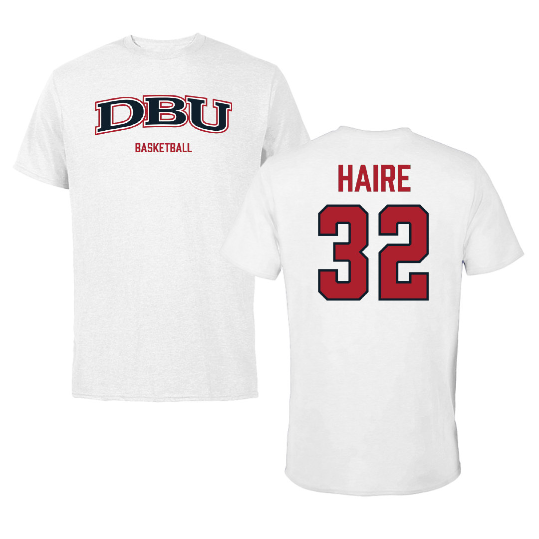 Dallas Baptist University Basketball (M) White Tee - #32 Justin Haire