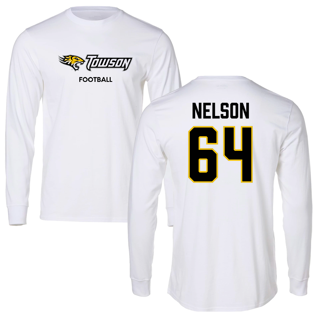 Towson University Football White Long Sleeve - #64 Joden Nelson