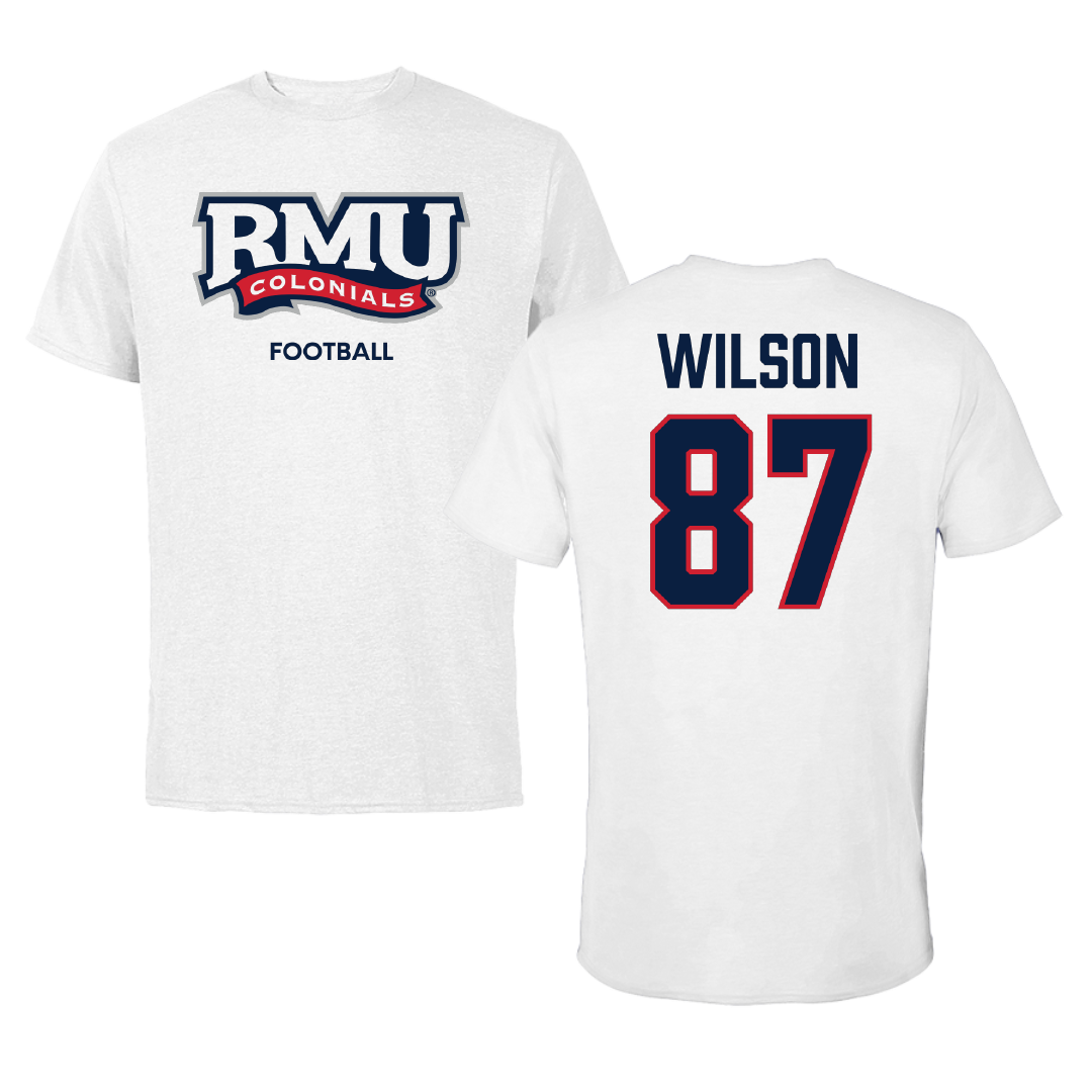 Robert Morris University Football White Performance Tee - #87 Trevor Wilson